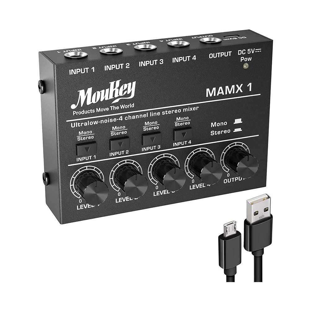 [해외] Moukey 오디오 믹서 4채널 usb DC 5V 서브 믹싱 MAMX1