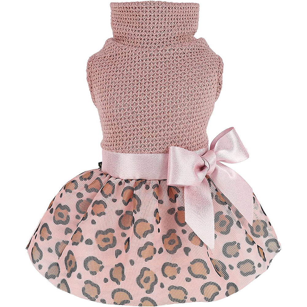 [해외] Fitwarm 강아지 옷 표범 무늬 원피스 드레스 핑크