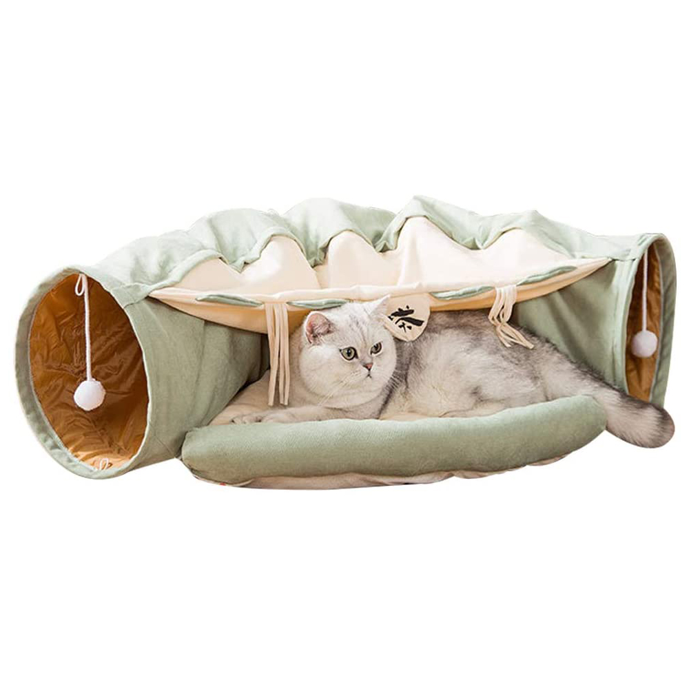 [해외] Kanpe 고양이 개 침대, 터널, 접이식, 캣 터널 그린