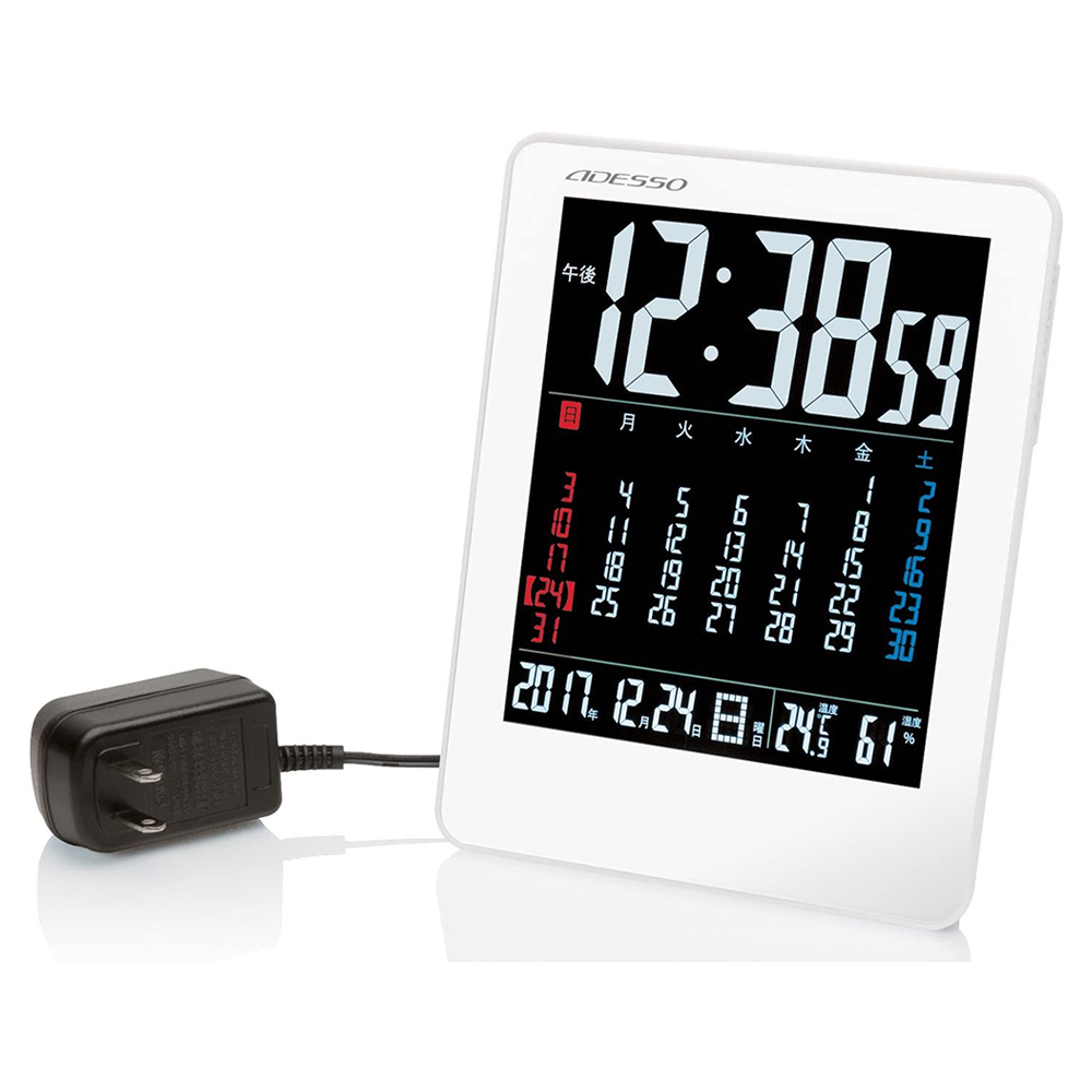 [해외] ADESSO 디지털 캘린더 전파 시계 화이트 NA-929