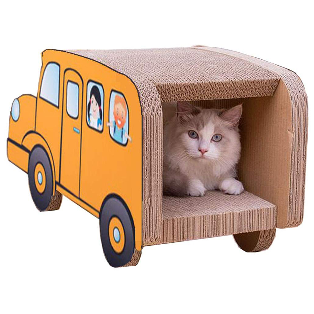 [해외] 고양이 손톱가는차량 버스 골판지 침대놀이