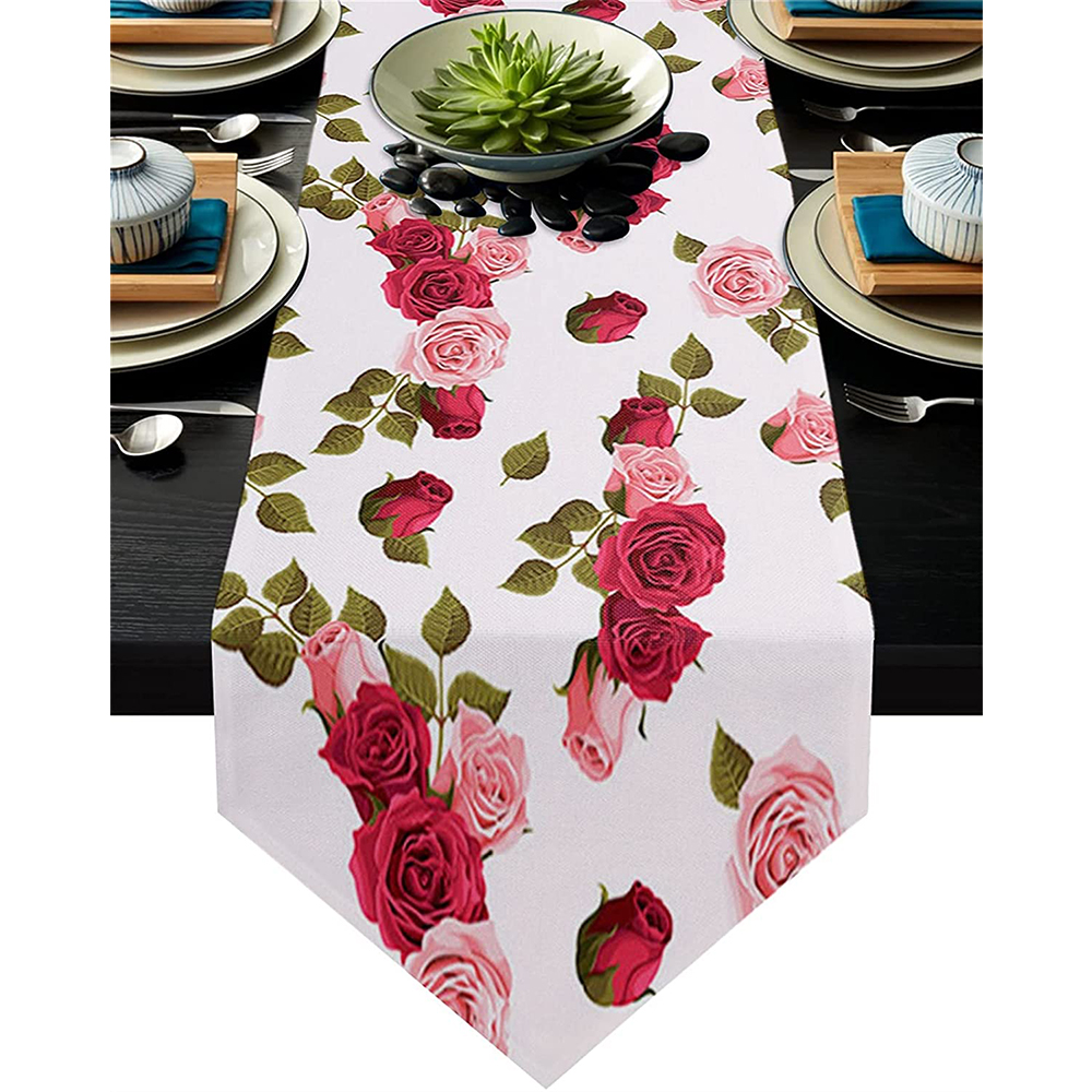 [해외] 테이블 러너 핑크 장미 테이블 장식, TABLE MAT