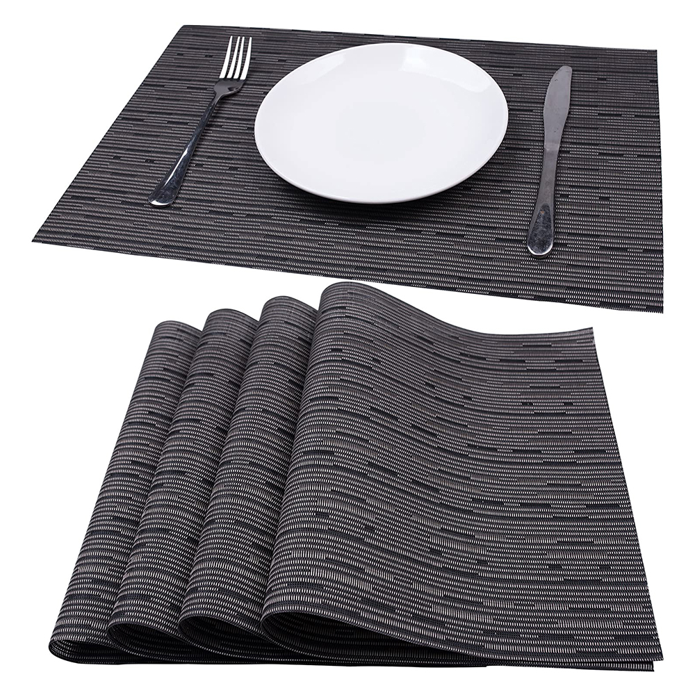 [해외] LACOOK 테이블 매트 4매, PVC 가정용 레스토랑용 블랙