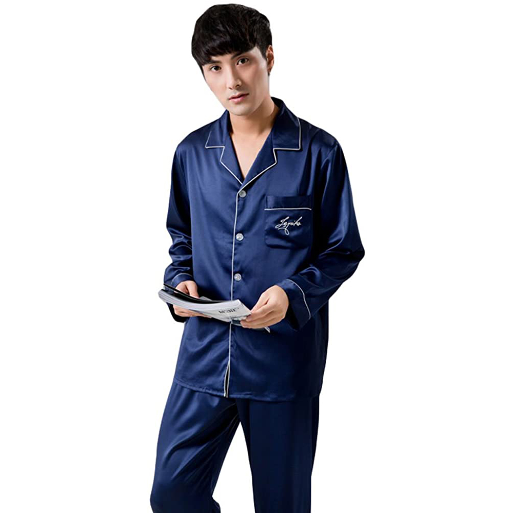 [해외] Tiann 남성 잠옷 실크 룸웨어 실내복 세트 (L)