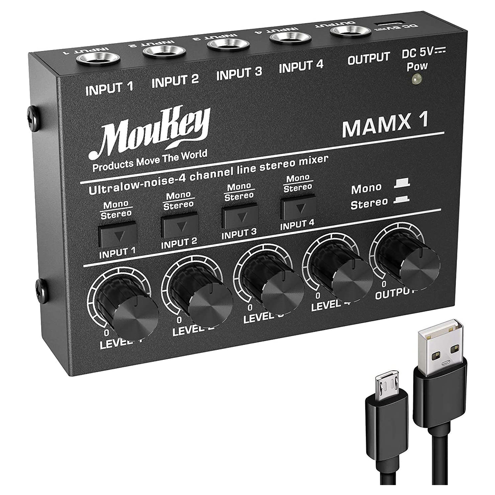 [해외] Moukey 오디오 믹서 4채널 usb DC 5V 서브 믹싱 MAMX1