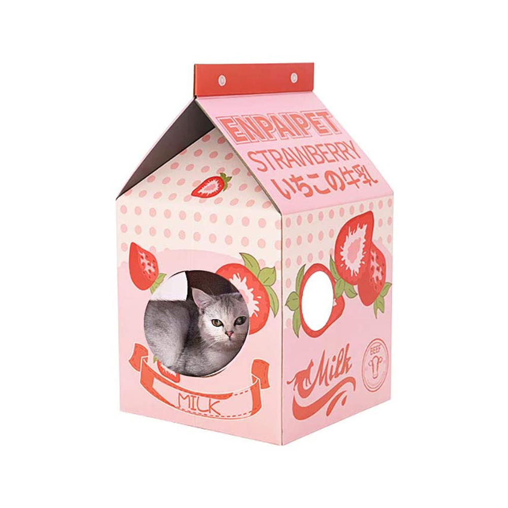 [해외] TONAPEETO 고양이 하우스 딸기 우유 골판지 상자 박스