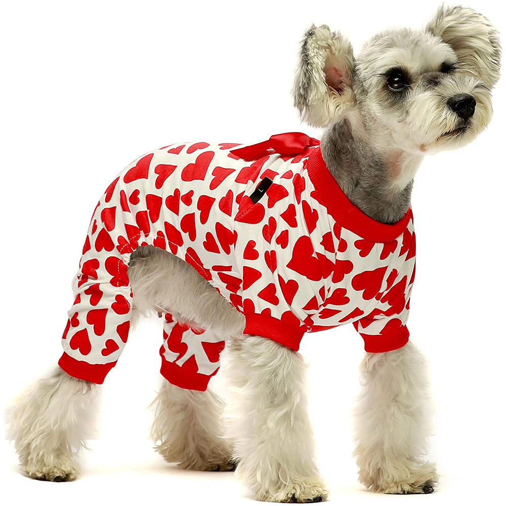 [해외] Fitwarm 귀여운 강아지 옷 잠옷 면 통기성 하트 무늬