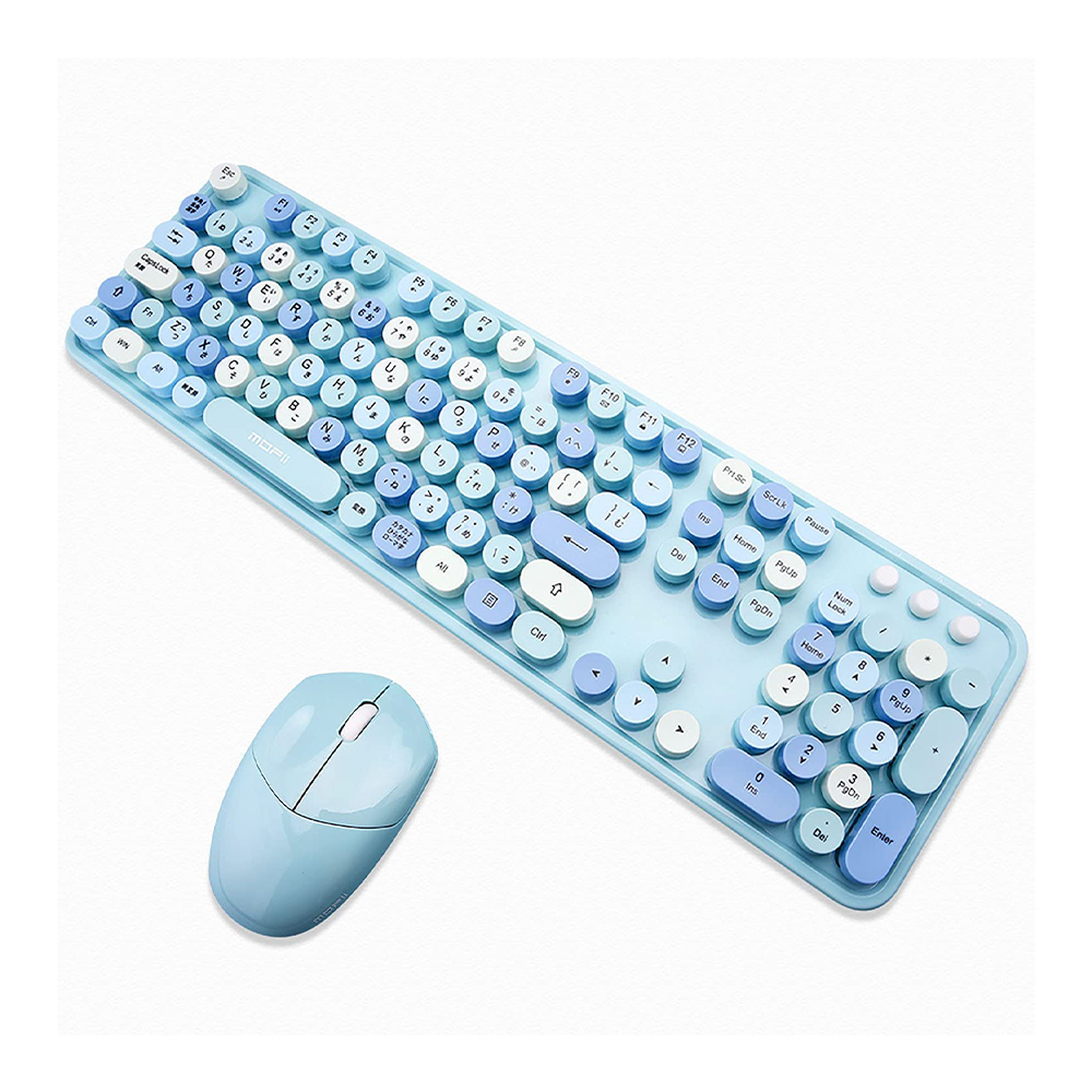 [해외] MOFii 귀여운 무선 키보드 마우스 세트 104키 블루