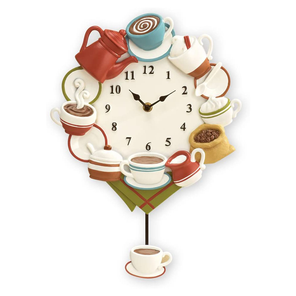 [해외] Collections Etc 커피 컵 진자 벽걸이 시계 주방 장식