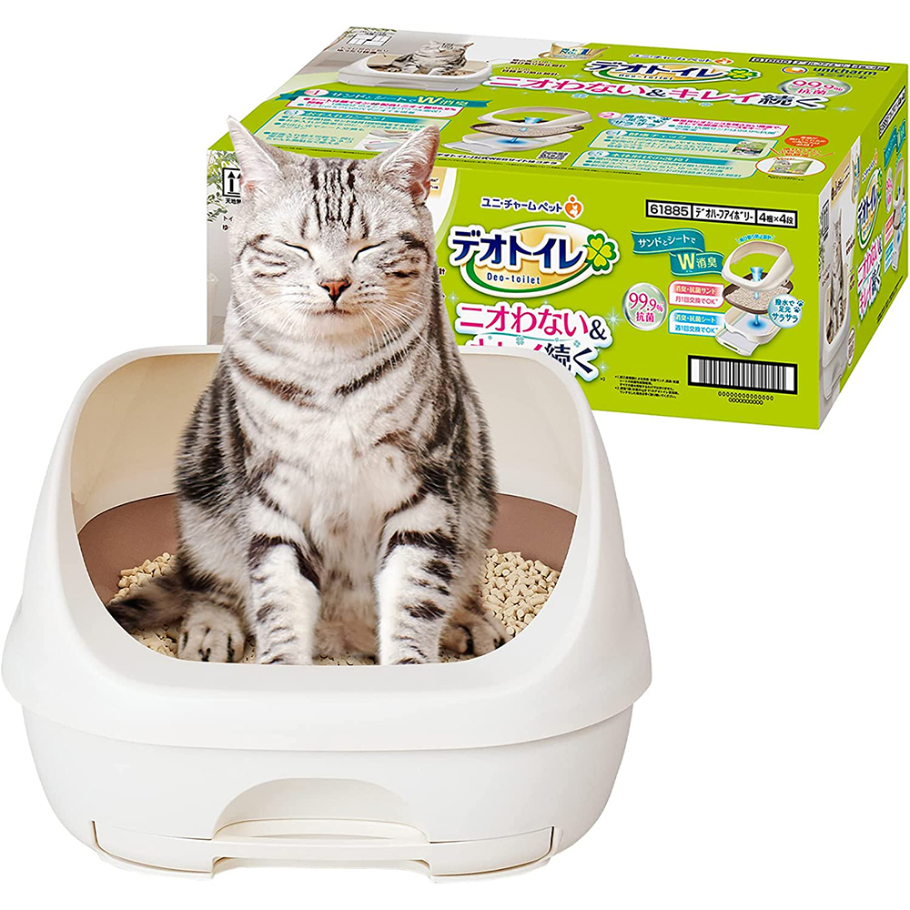 [해외] 유니참 데오토일렛 고양이용 화장실 하프 커버 본체 세트 내츄럴 아이보리
