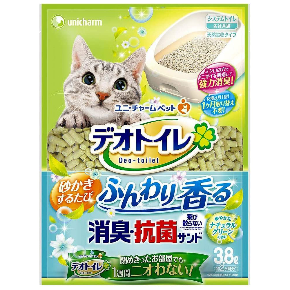 [해외] 유니참 데오토일렛 고양이 모래 부드럽게 향기나는 내츄럴 그린 3.8L x 4봉투