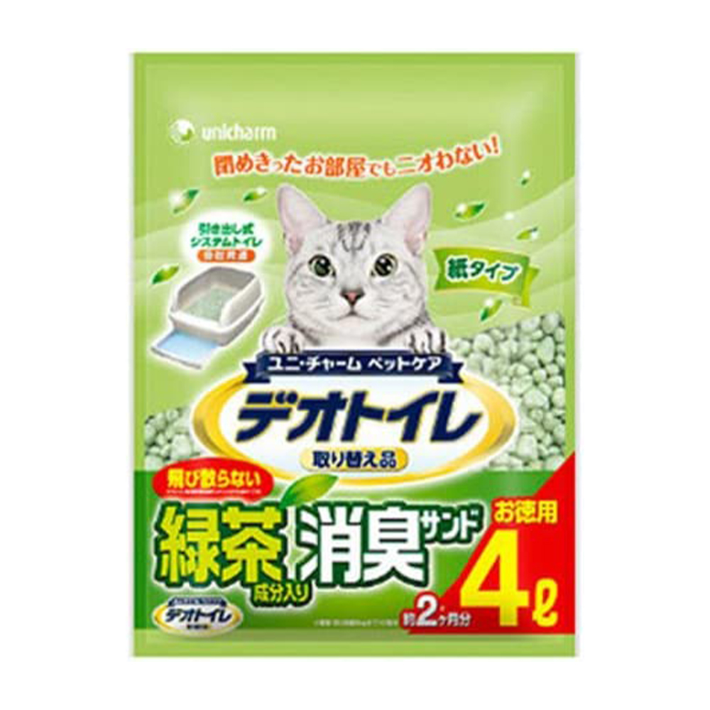 [해외] 유니참 데오토일렛 녹차 성분이 들어간 고양이 모래 4L x 4봉지