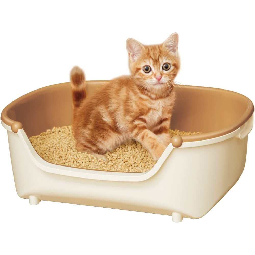 [해외] 냥토모 고양이 화장실 세트 [약 1개월 분 칩 시트] 세척 컴팩트 아이보리 &amp; 페일 오렌지 새끼 고양이용