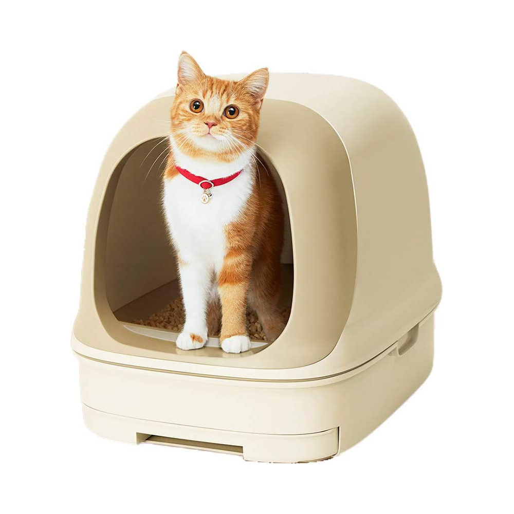[해외] 냥토모 고양이 화장실 세트 [약 1개월 분 칩 시트] 돔 타입 라이트 베이지