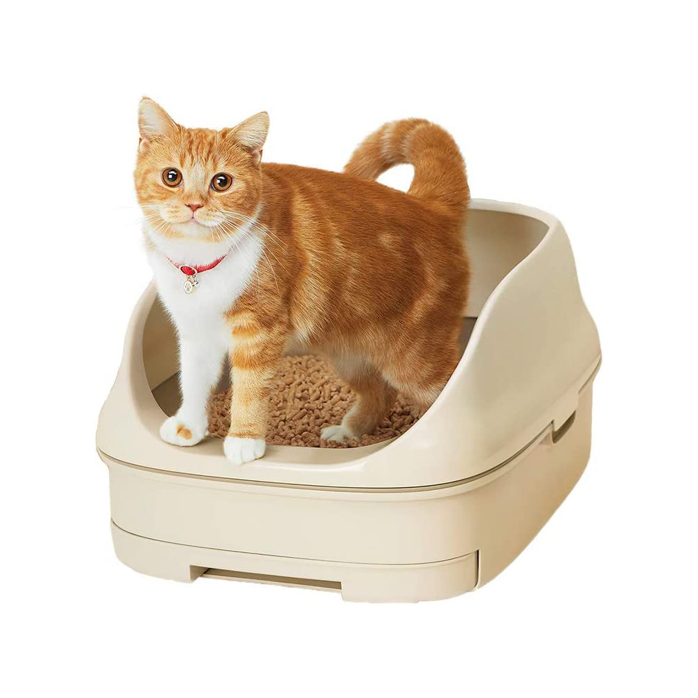 [해외] 냥토모 고양이 화장실 세트 [약 1개월 분 칩 시트] 오픈 타입 라이트 베이지