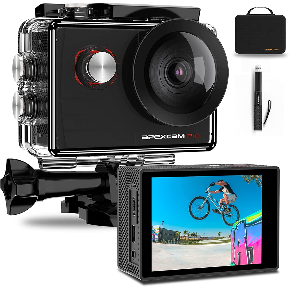 [해외] Apexcam M90 pro 액션 카메라 4K 셀카봉 부착 외부 마이크 40M 방수 손떨림 보정