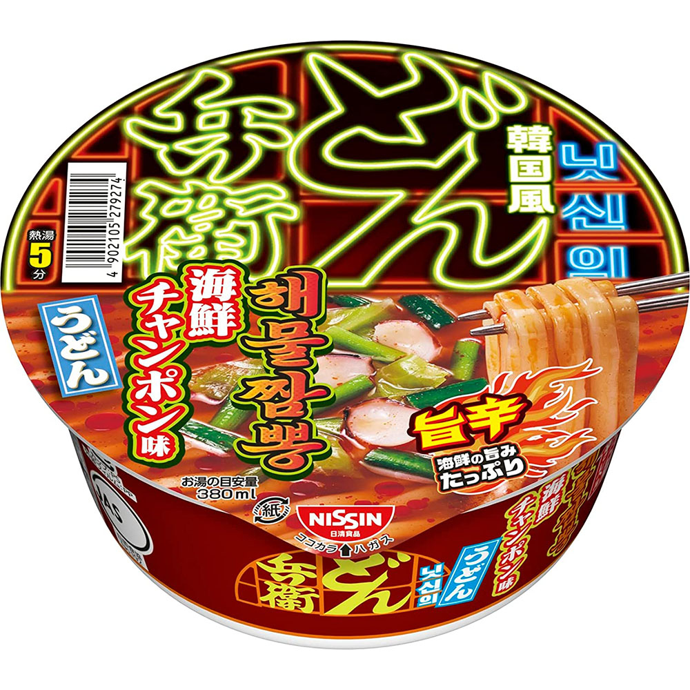 [해외] 닛신식품 돈베이 한국풍 해물 짬뽕 우동 90g 12 개