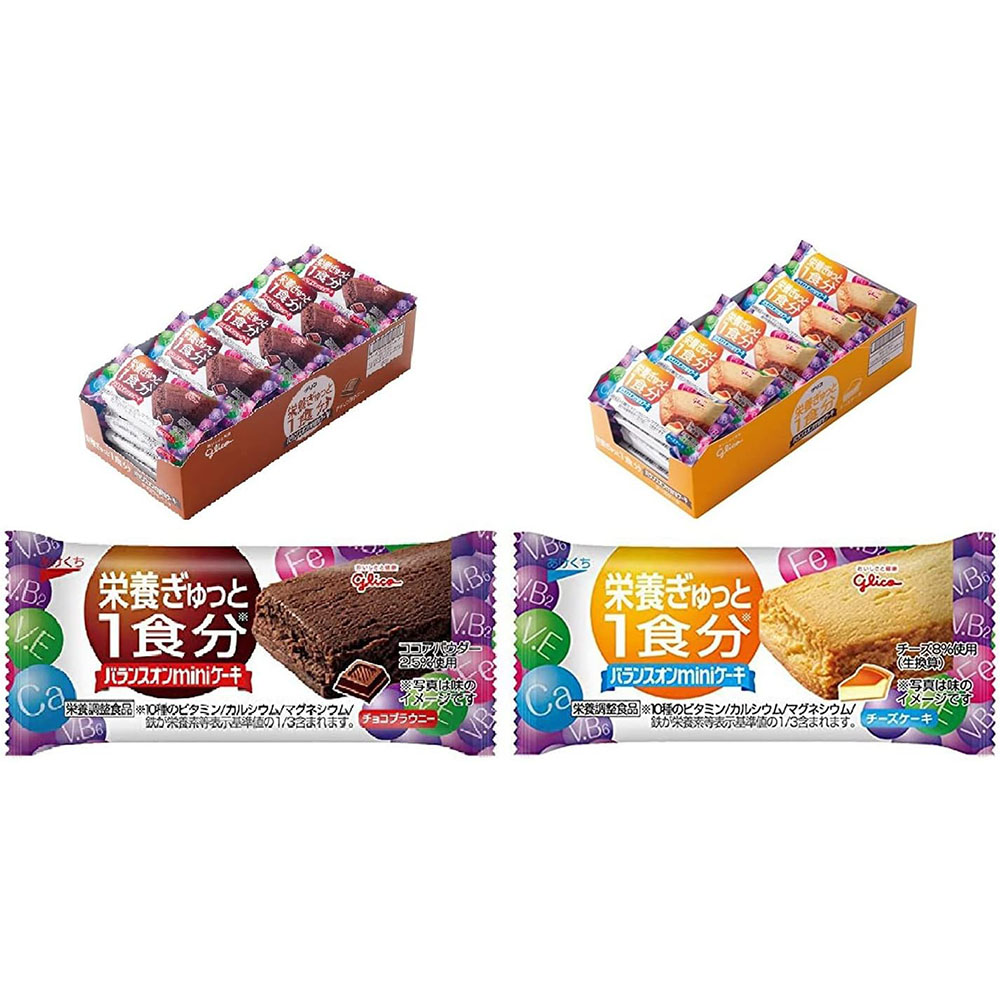 [해외] 에자키 글리코 밸런스 온 미니 케이크 초콜릿 브라우니 & 치즈 케이크 맛 20개입 x 2